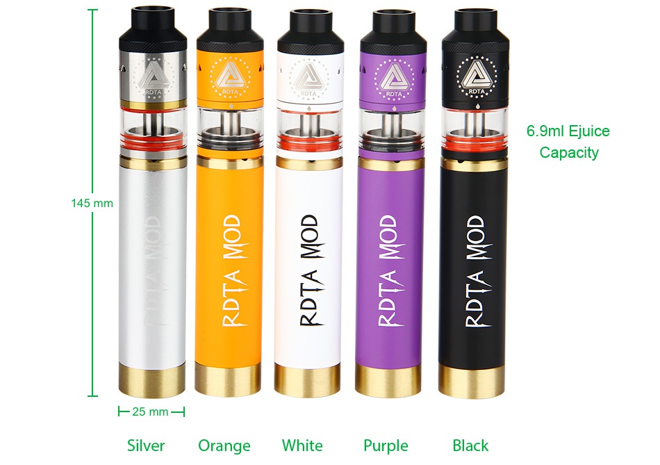 IJOY RDTA MOD Full Kit 6 9ml Juice Capacity 145mm Silver Orange White Purple Black