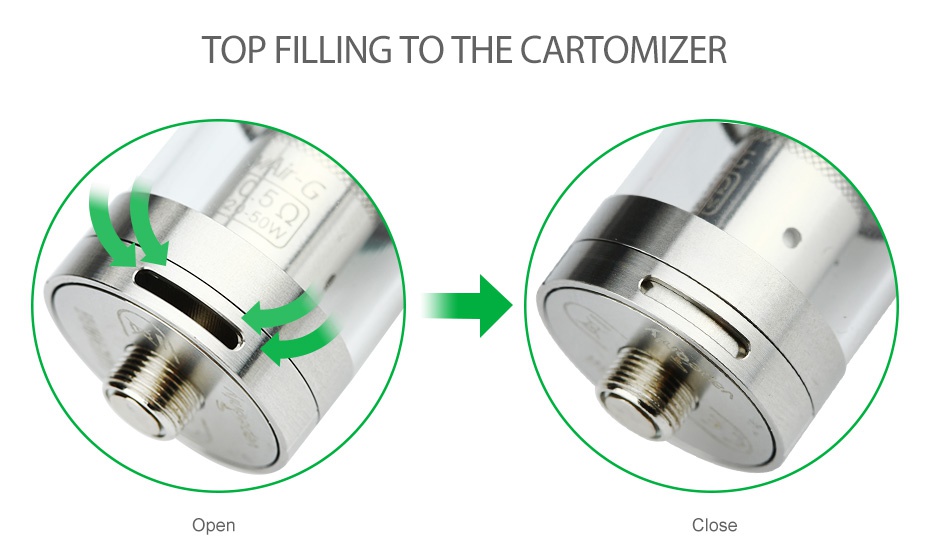 VapeOnly Guevara Subohm Atomizer 2.5ml TOP FILLING TO THE CARTOMIZER Open Close