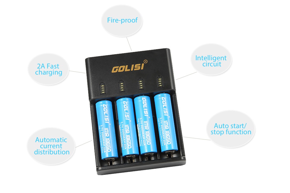 Golisi O4 2.0A Fast Smart Charger Fire proof Intelligent 2A Fast circuit charging Auto start stop function Automatic current distribution