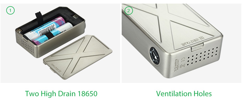 Tesla Invader 3 240W VV MOD Two High Drain 18650 Ventilation Holes