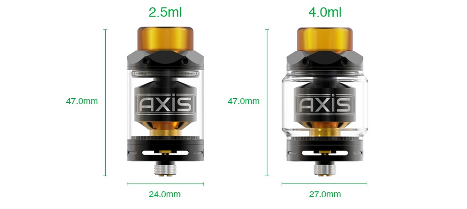 Gemz Axis RTA 2.5ml 2 5m 4 0m 47 0mr 47 0mm 24 0mm 27 0mm