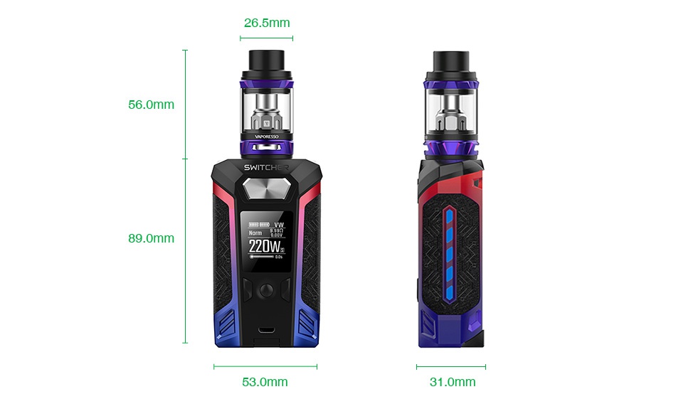 Vaporesso Switcher 220W with NRG TC Kit 26 5mm 6 0mm 89 omm 220W 53 omm 31 0mm