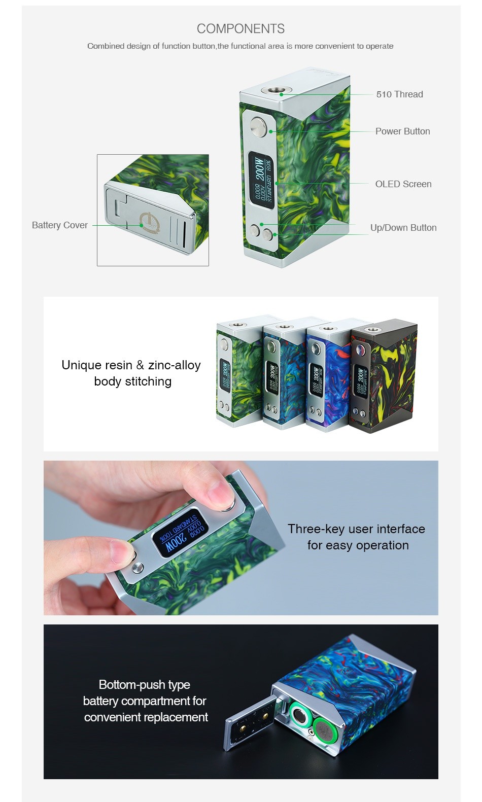 Stentorian Basilisk 200W VW Box MOD Pink blue Black red Yellow Green Red blue purple yellow