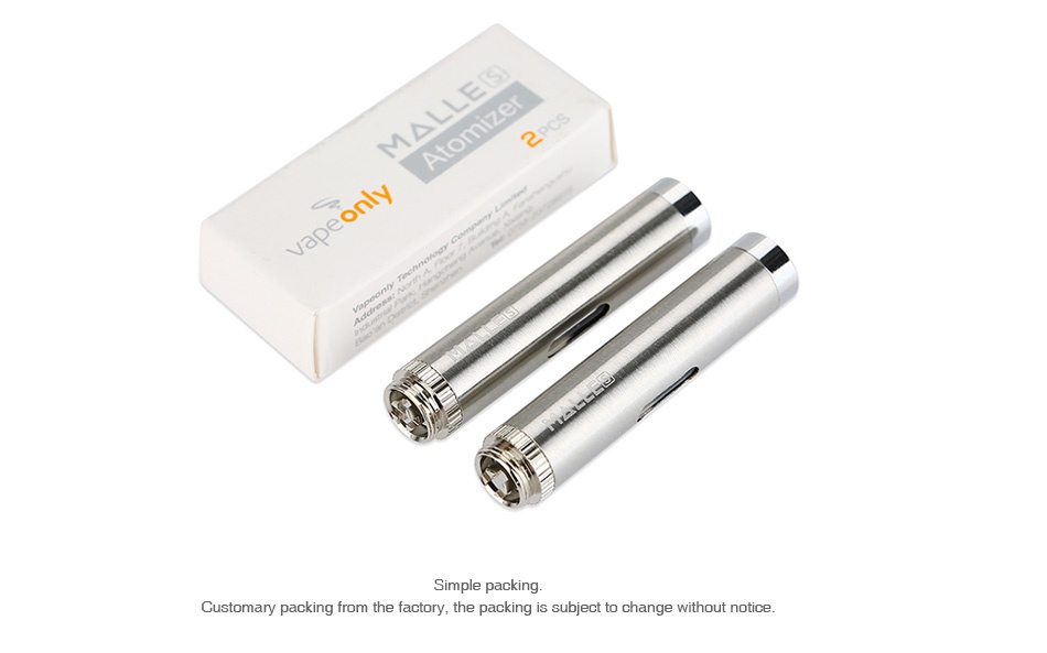 VapeOnly Malle S Atomizer 0.8ml 2pcs Customary packing from the factory the packing is subject to change without notice