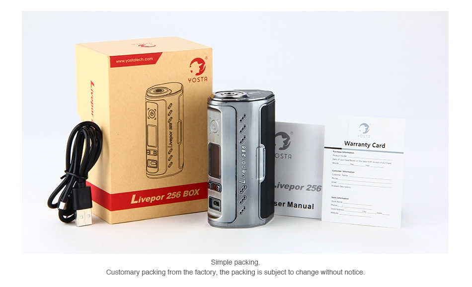 Yosta Livepor 256 TC Box MOD OST nty Card Live 6 BOx Repor 256 er Manual Simple packing Customary packing from the factory the packing is subject to change without notice