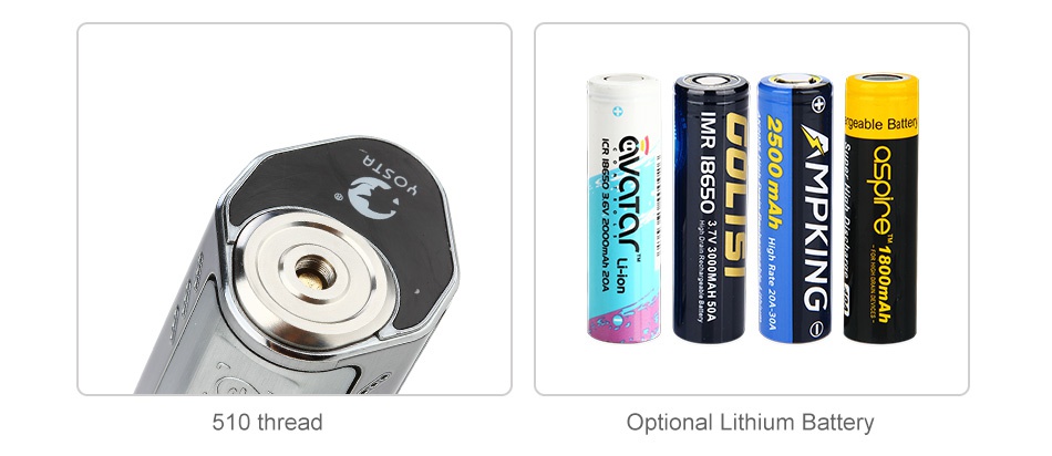 Yosta Livepor 256 TC Box MOD N ble batter 8 zzz0 510 thread Optional Lithium Battery