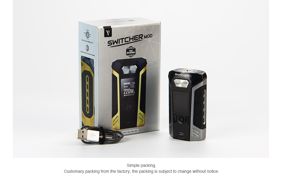 Vaporesso Switcher 220W TC Box MOD SWITCHER MOD 22W Simple packin Customary packing from the factory the packing is subject to change without notice