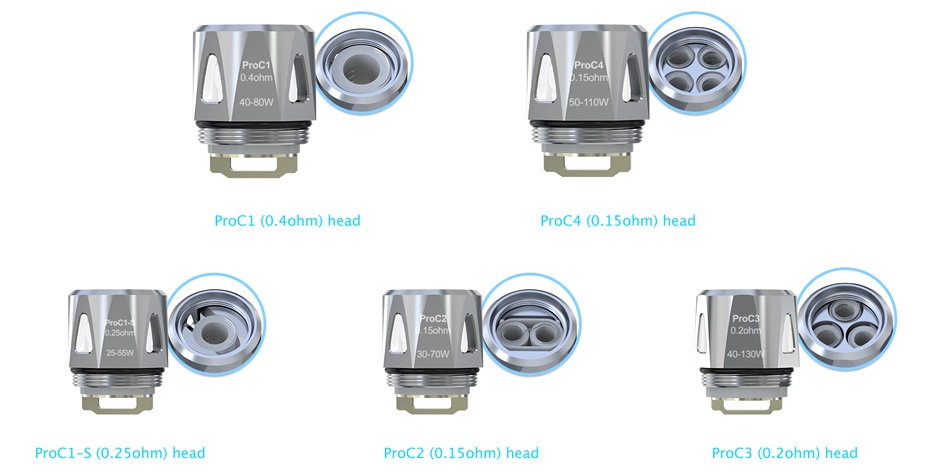 Joyetech ProCore X Atomizer 2ml AM ProCl 0 ohm head ProC4 0 15ohm head ProCl S 0 25ohm head ProC2 0 15ohm head ProC3 0 ohm head