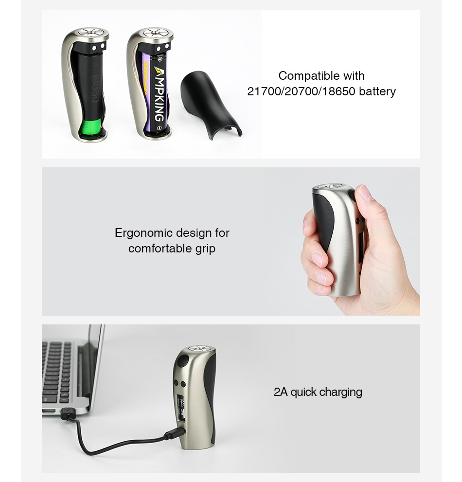 Venvii Baby Ness 120W 21700 TC Box MOD z Compatible with 21700 20700 18650 battery Ergonomic design for comfortable grip 2A quick charging